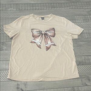 Women's Football Cream Short Sleeve Tee with Bow Design